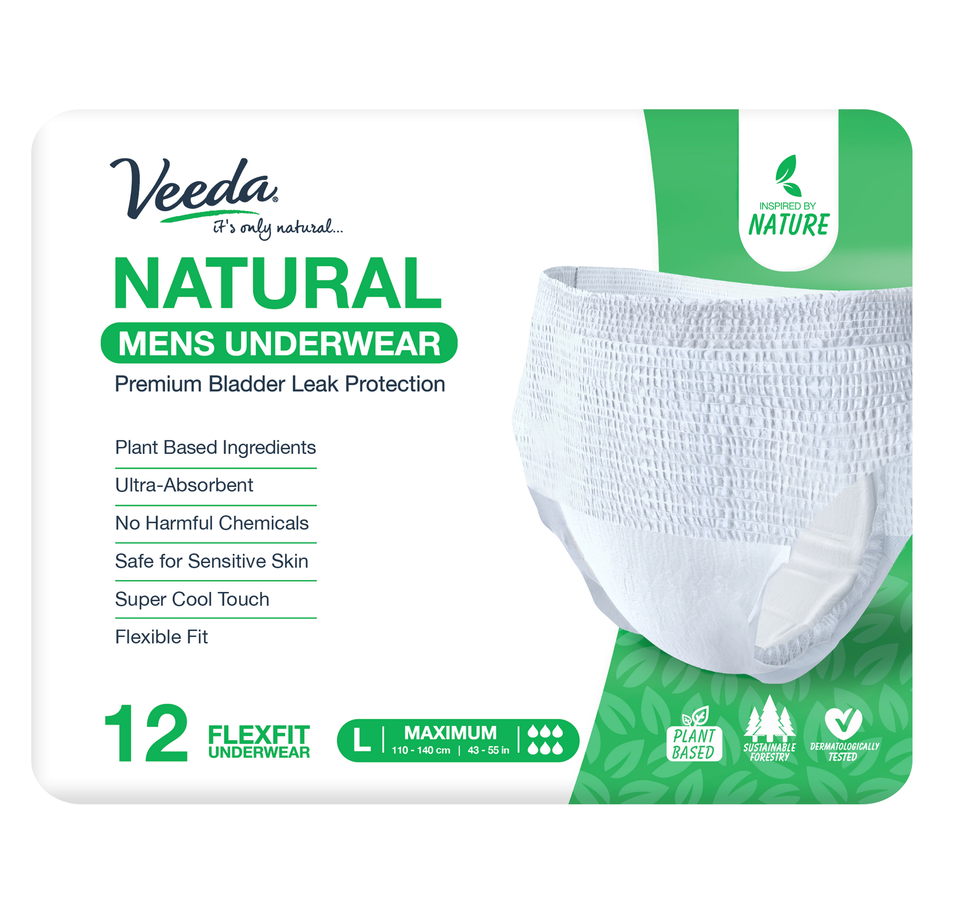 Veeda Natural Adult Incontinence Underwear for Men Large
