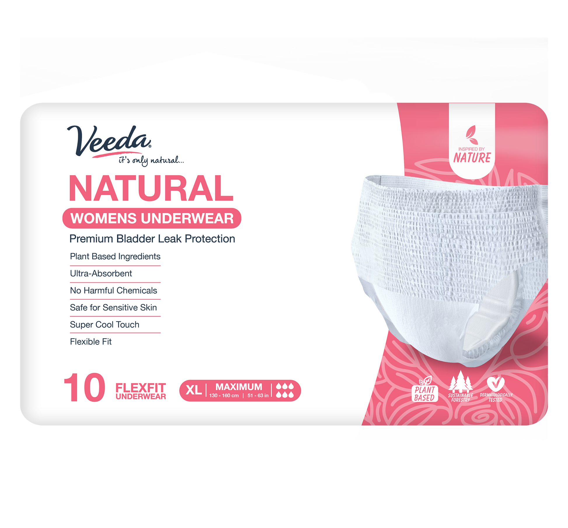 Veeda Natural Adult Incontinence & Postpartum Underwear for Women Extra Large