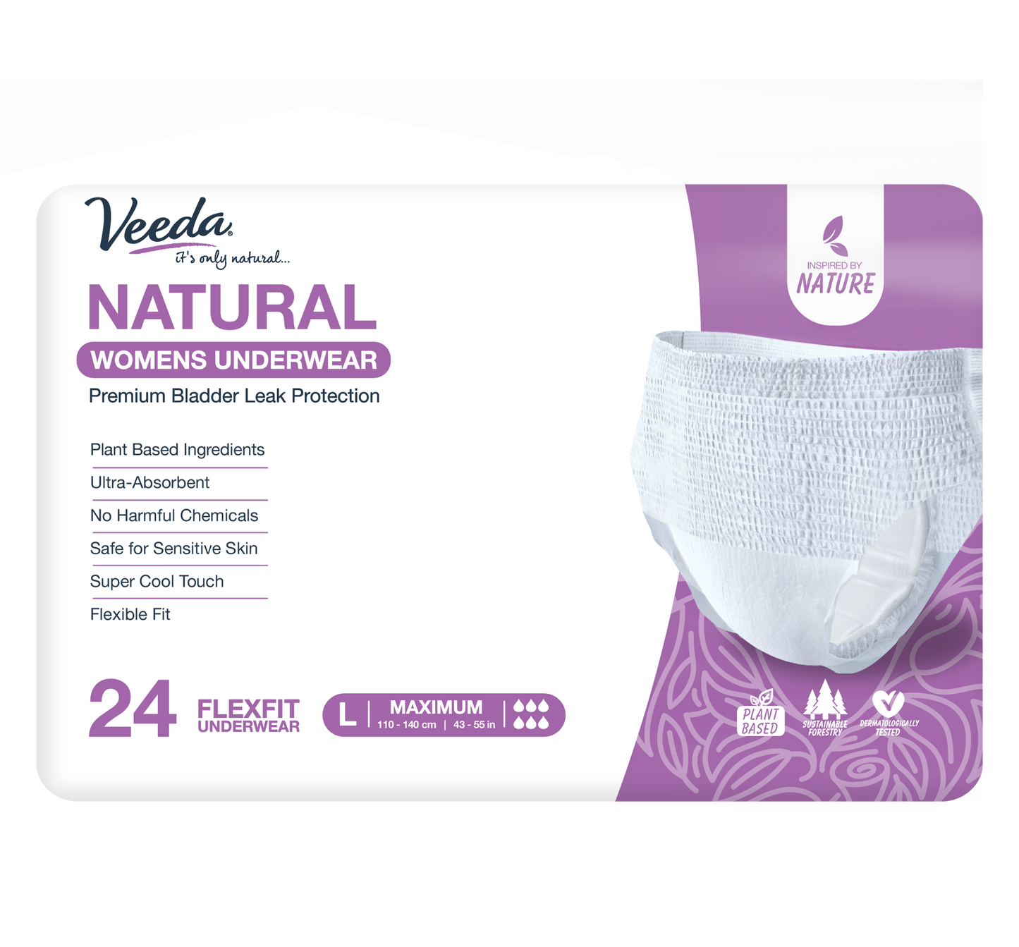 Veeda Natural Adult Incontinence & Postpartum Underwear for Women Large
