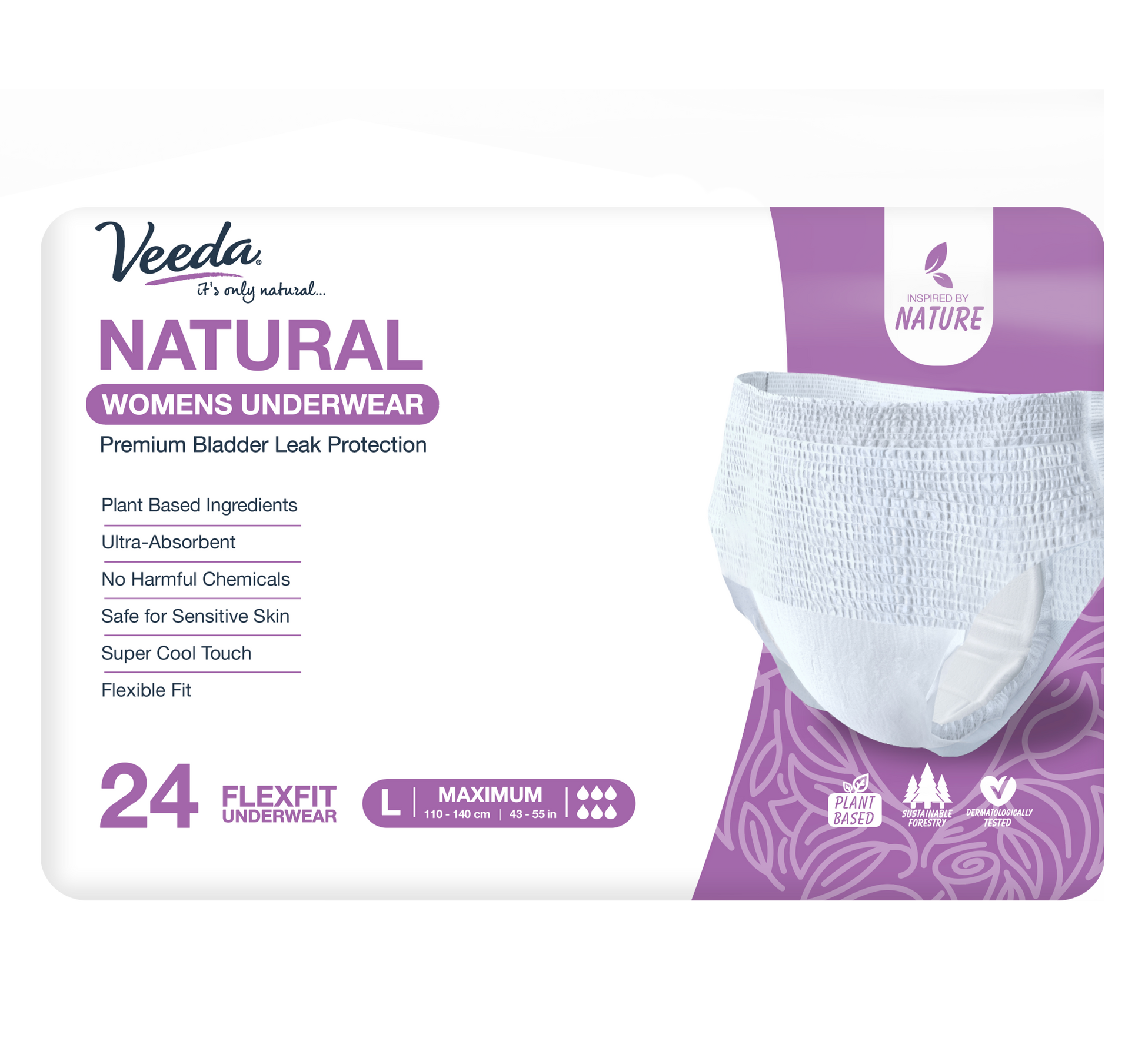Veeda Natural Adult Incontinence & Postpartum Underwear for Women Large