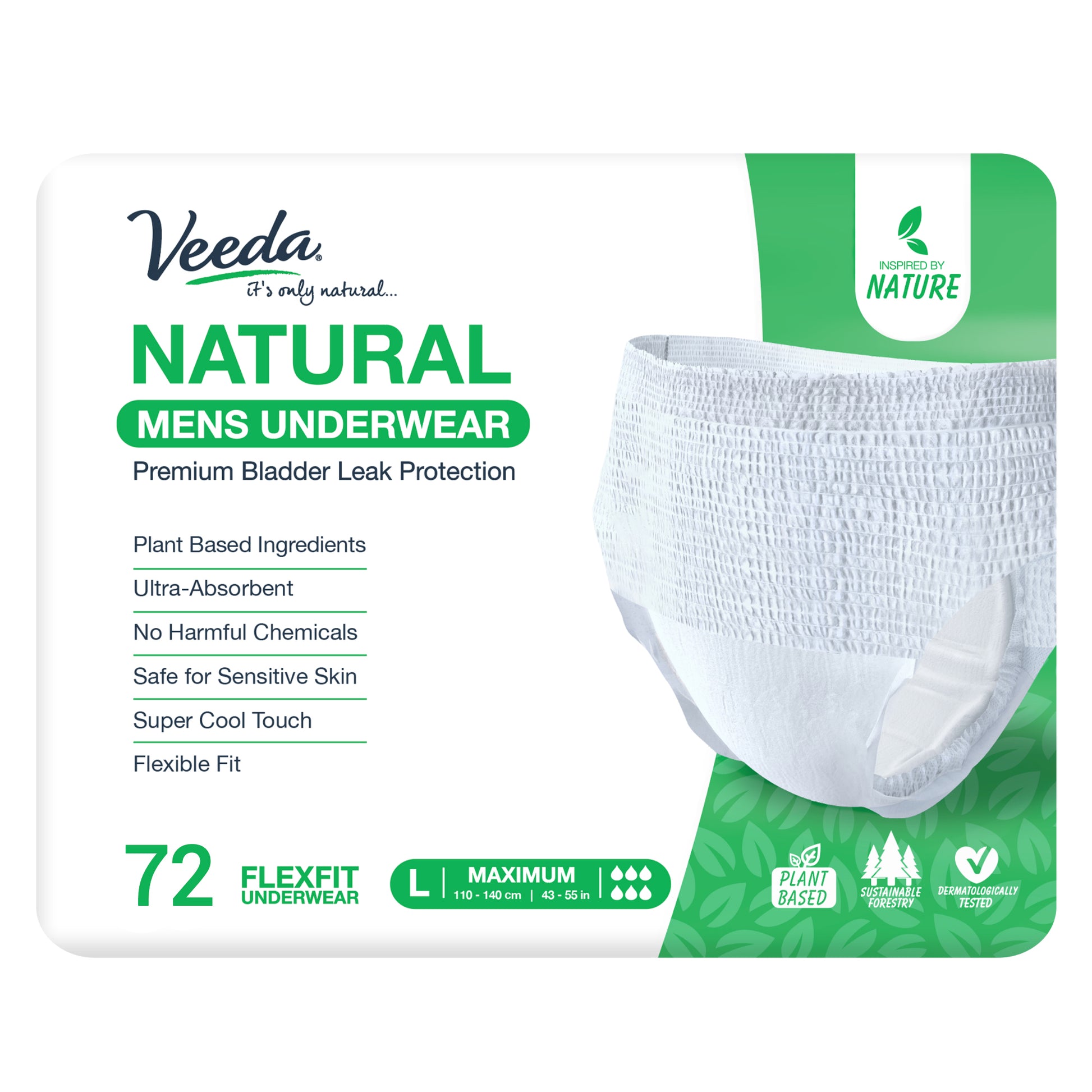 Veeda Natural Adult Incontinence Underwear for Men Large