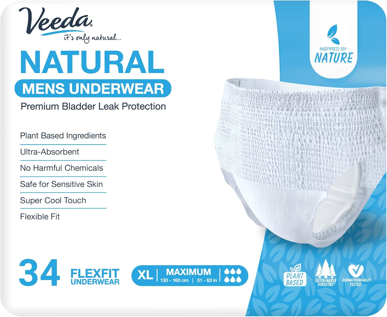 Veeda Natural Adult Incontinence Underwear for Men Extra Large