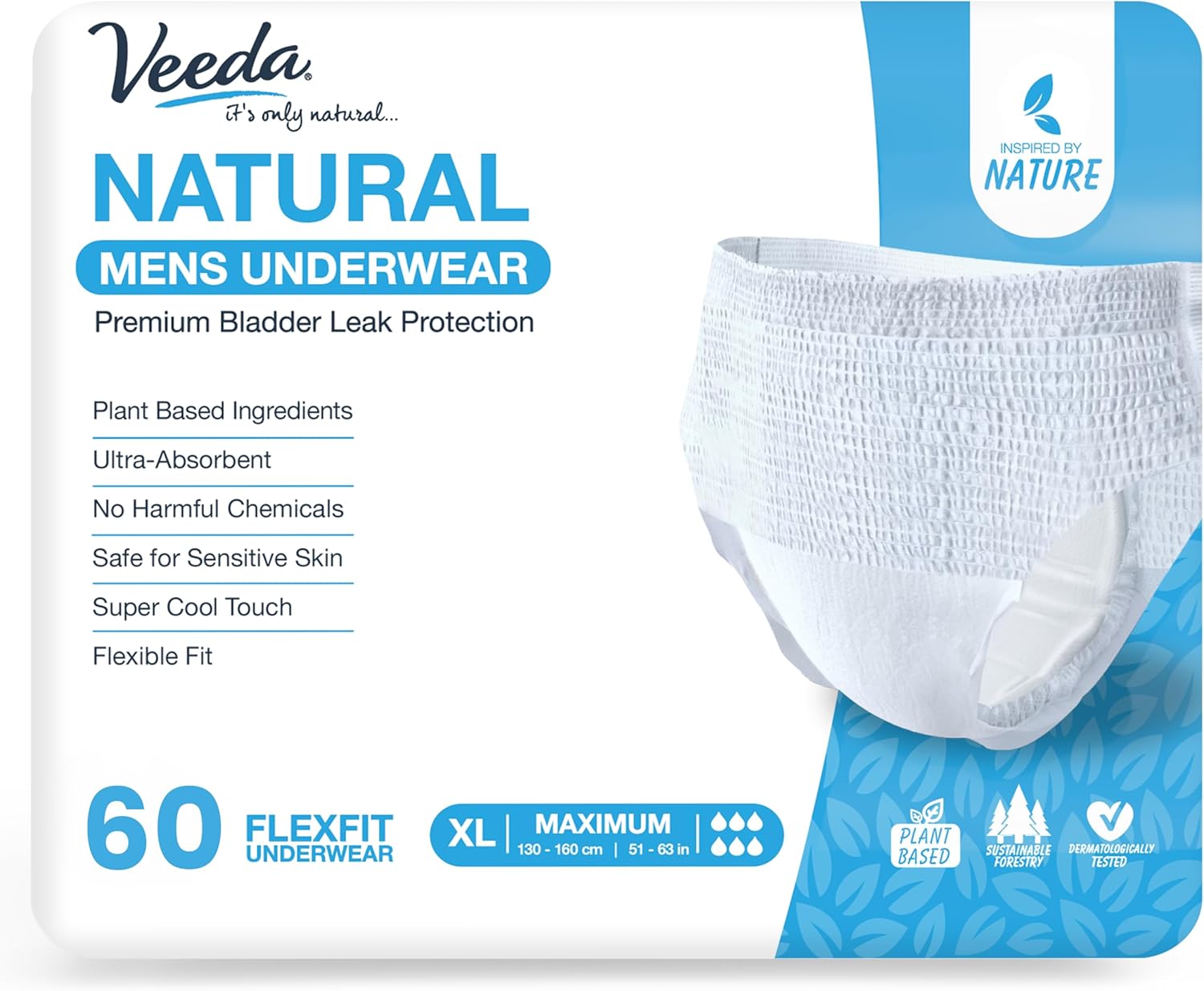 Veeda Natural Adult Incontinence Underwear for Men Extra Large