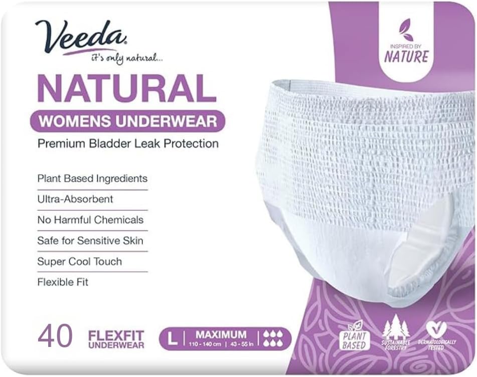 Veeda Natural Adult Incontinence & Postpartum Underwear for Women Large