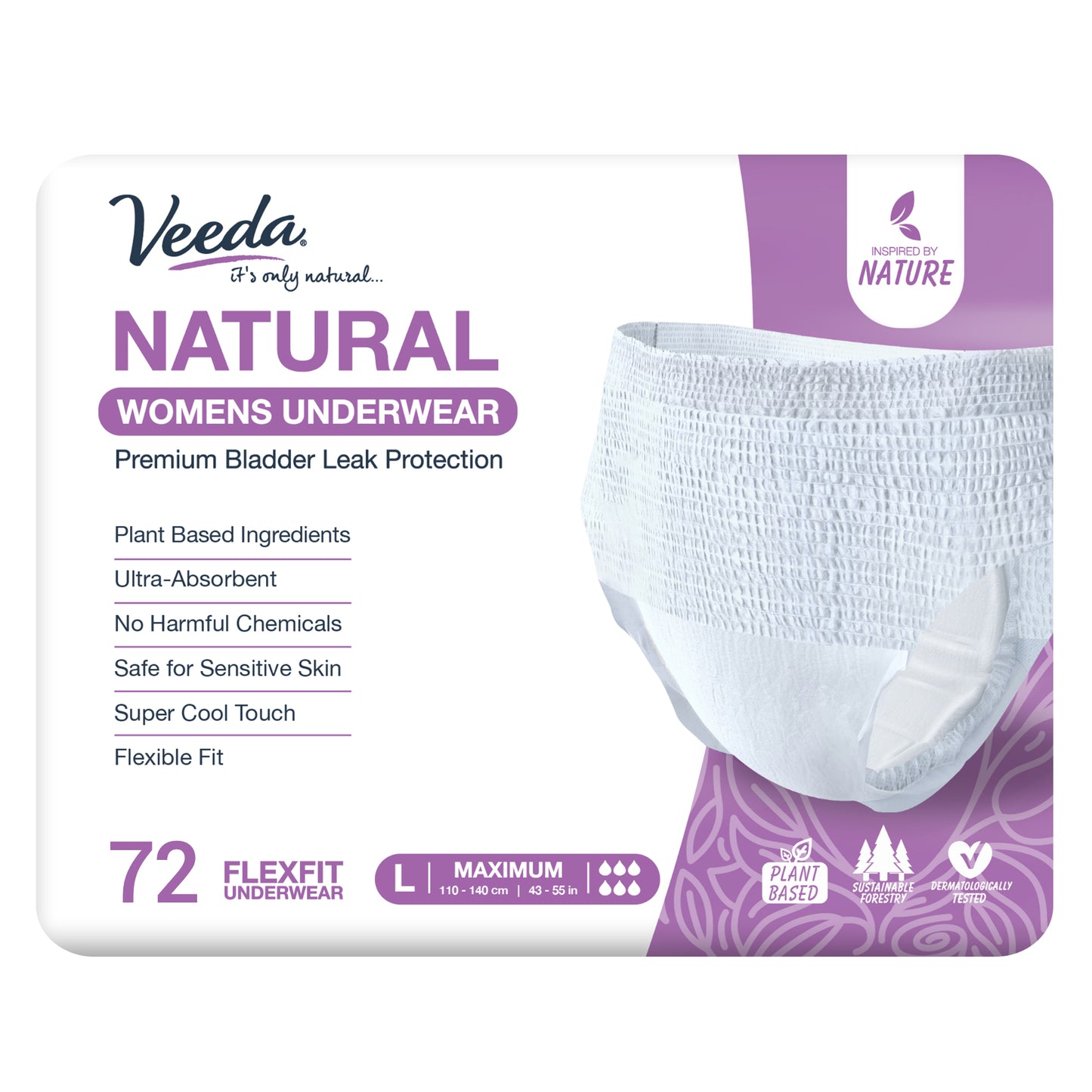 Veeda Natural Adult Incontinence & Postpartum Underwear for Women Large