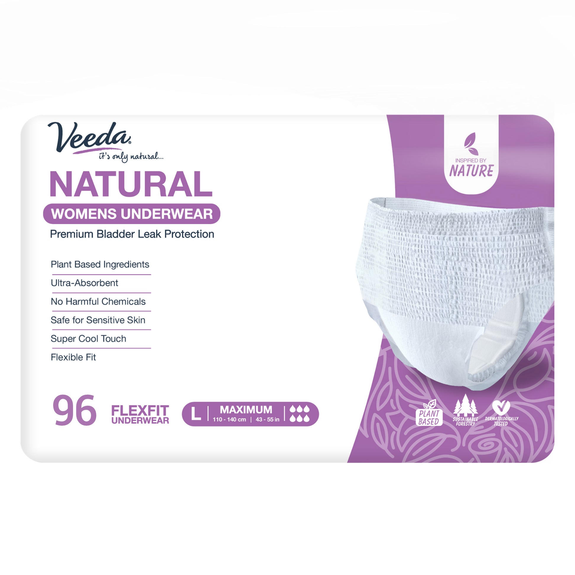 Veeda Natural Adult Incontinence & Postpartum Underwear for Women Large