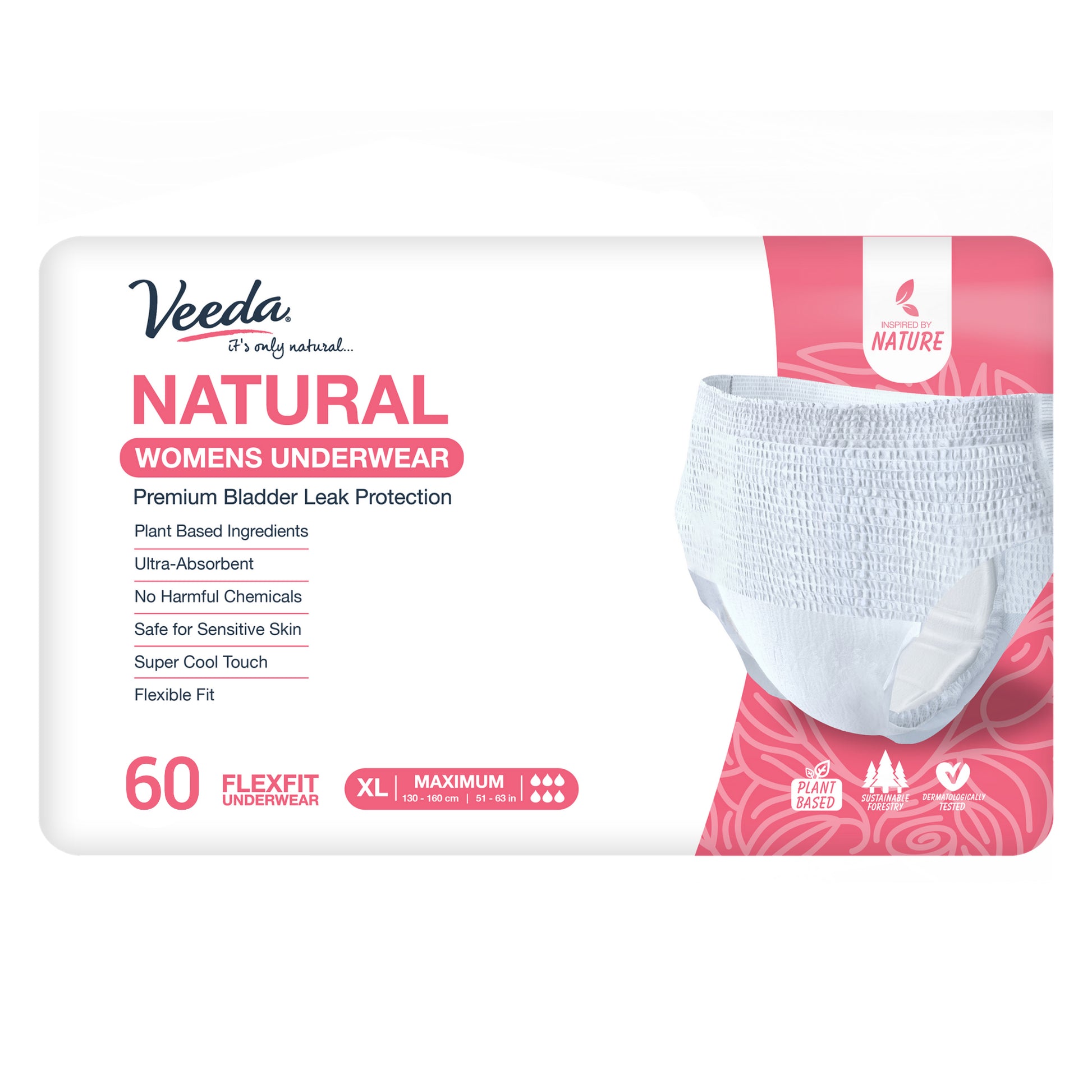 Veeda Natural Adult Incontinence & Postpartum Underwear for Women Extra Large