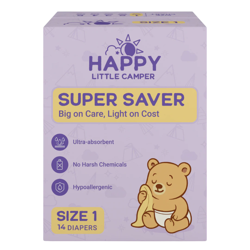 Happy Little Camper Super Saver Baby Diapers, 14 Diapers Pack