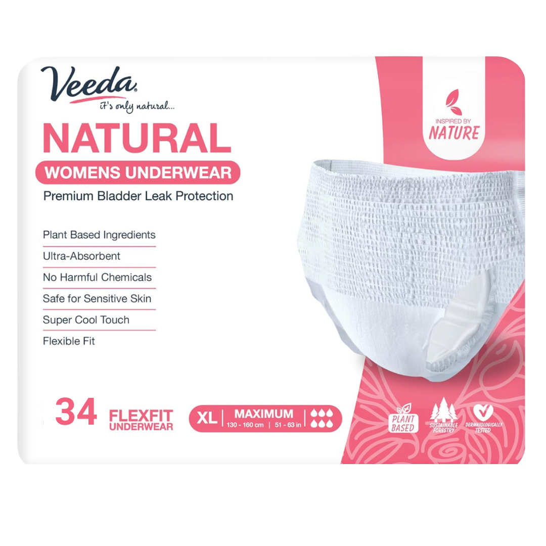 Veeda Natural Adult Incontinence & Postpartum Underwear for Women Extra Large