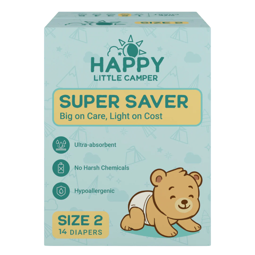 Happy Little Camper Super Saver Baby Diapers, 14 Diapers Pack