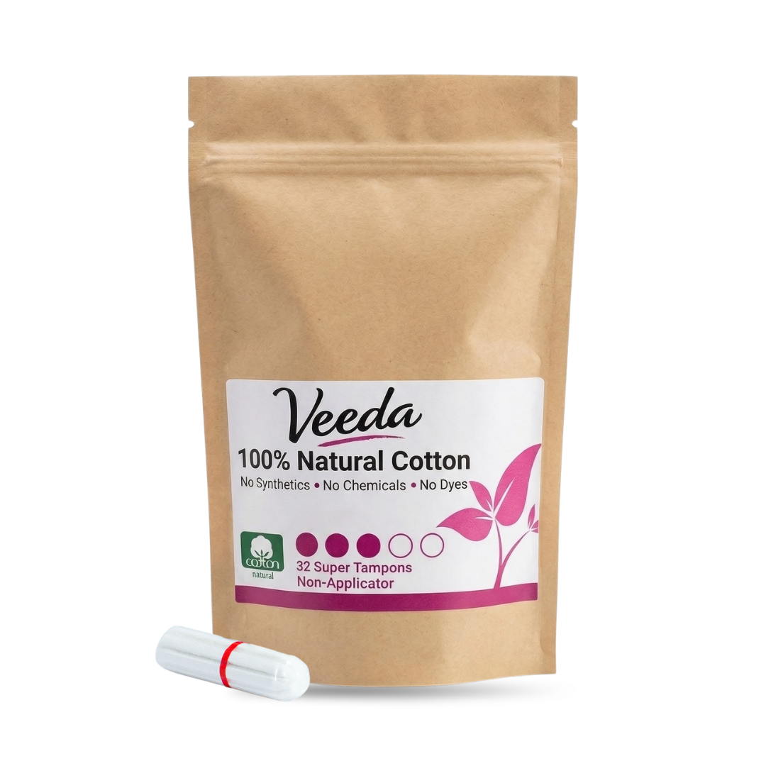 Veeda 100% Natural Cotton Non-Applicator Tampons Super