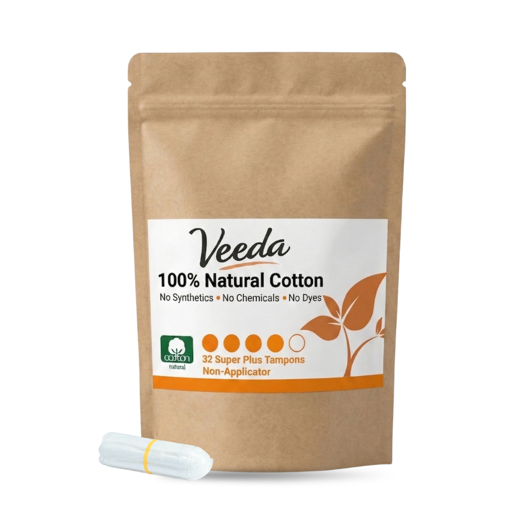 Veeda 100% Natural Cotton Non-Applicator Tampons Super Plus