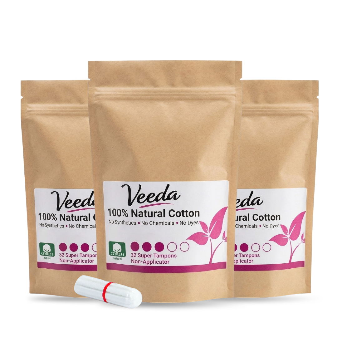 Veeda 100% Natural Cotton Non-Applicator Tampons Super