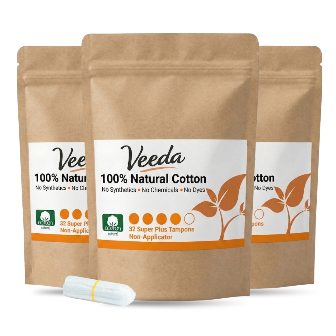 Veeda 100% Natural Cotton Non-Applicator Tampons Super Plus
