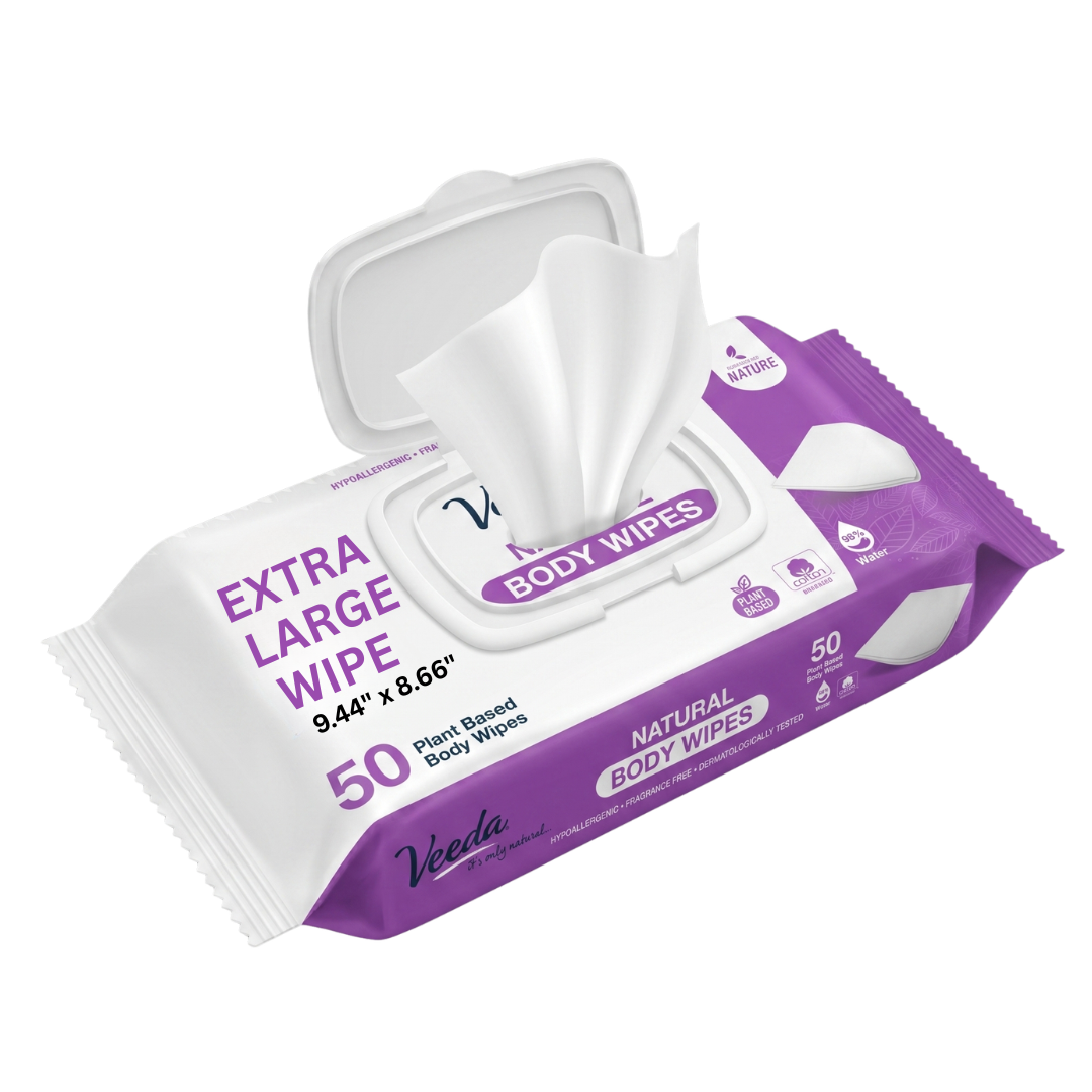 Veeda Extra Large Body Wipes for Adults (8.66” x 9.44”) – 300 Count (6x50ct)