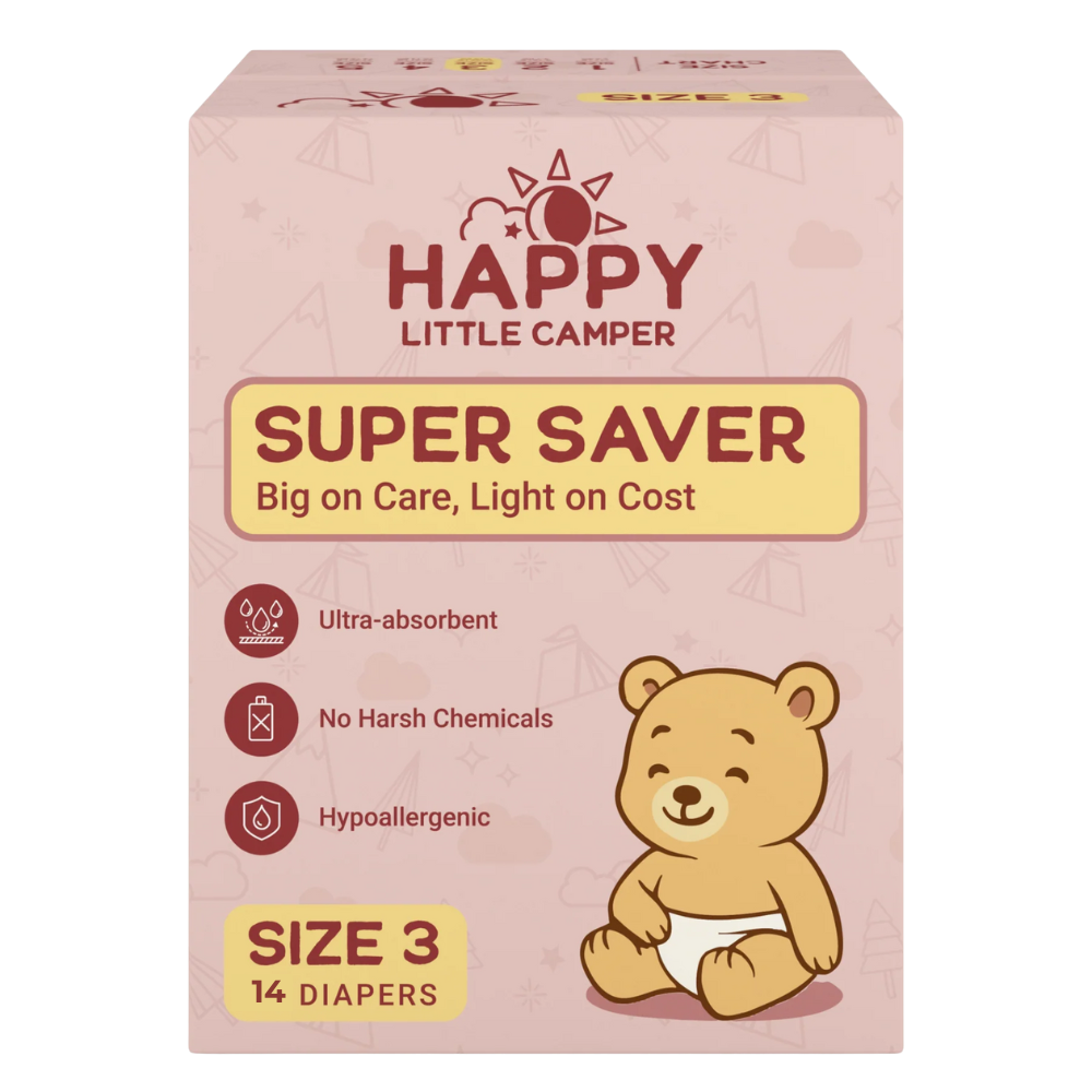 Happy Little Camper Super Saver Baby Diapers, 14 Diapers Pack