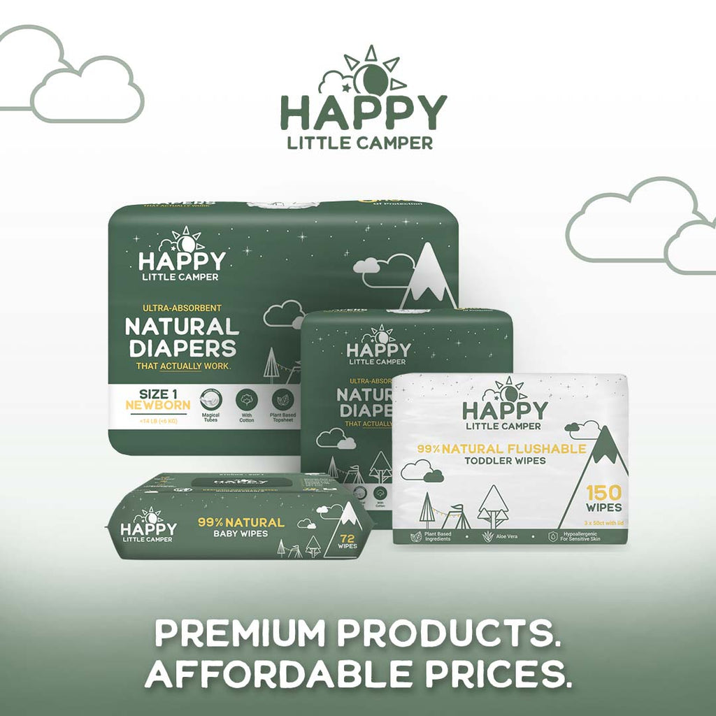 Happy Little Camper Ultra-Absorbent Natural Baby Diapers Size 3 - Crawler