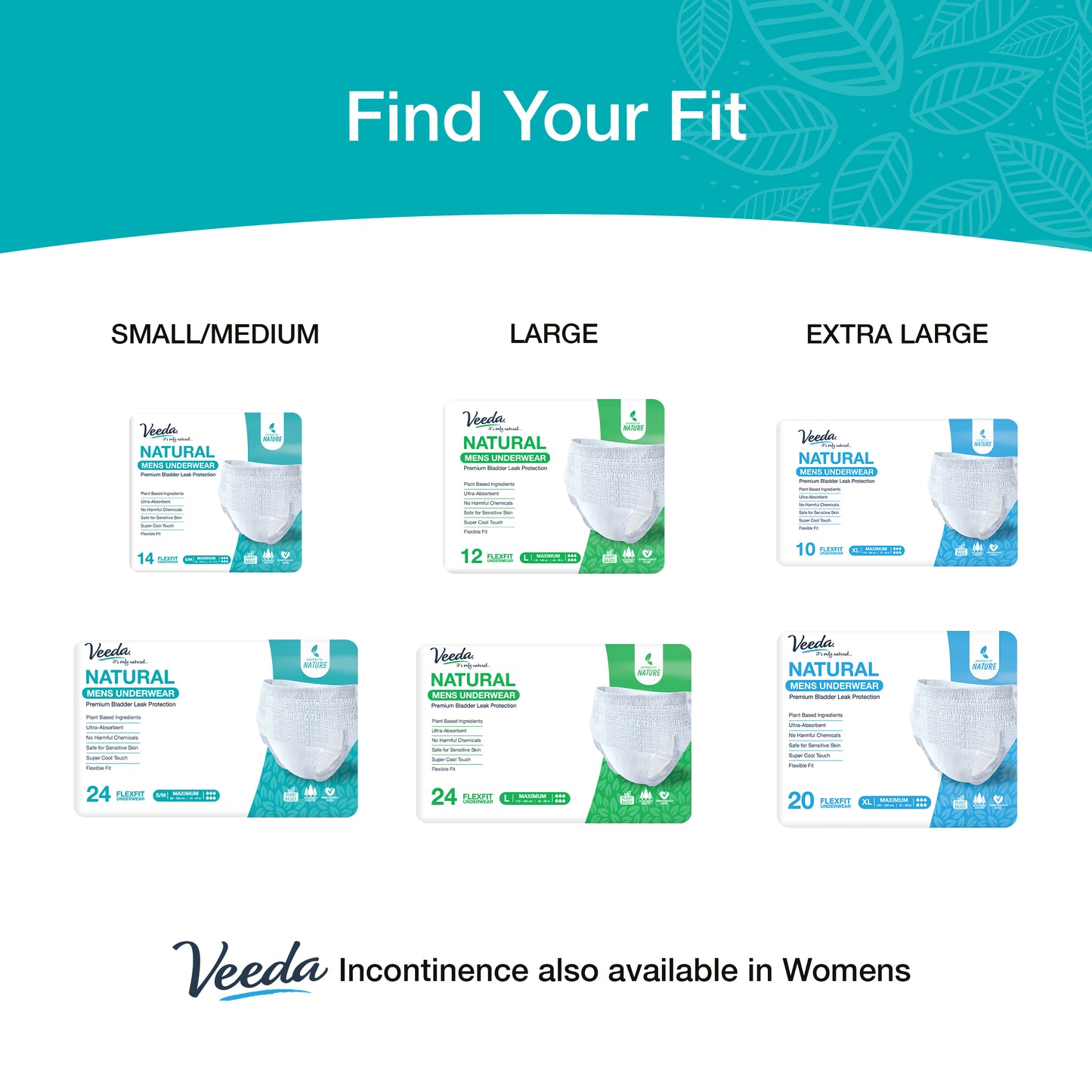 Veeda Natural Adult Incontinence Underwear for Men Small/Medium