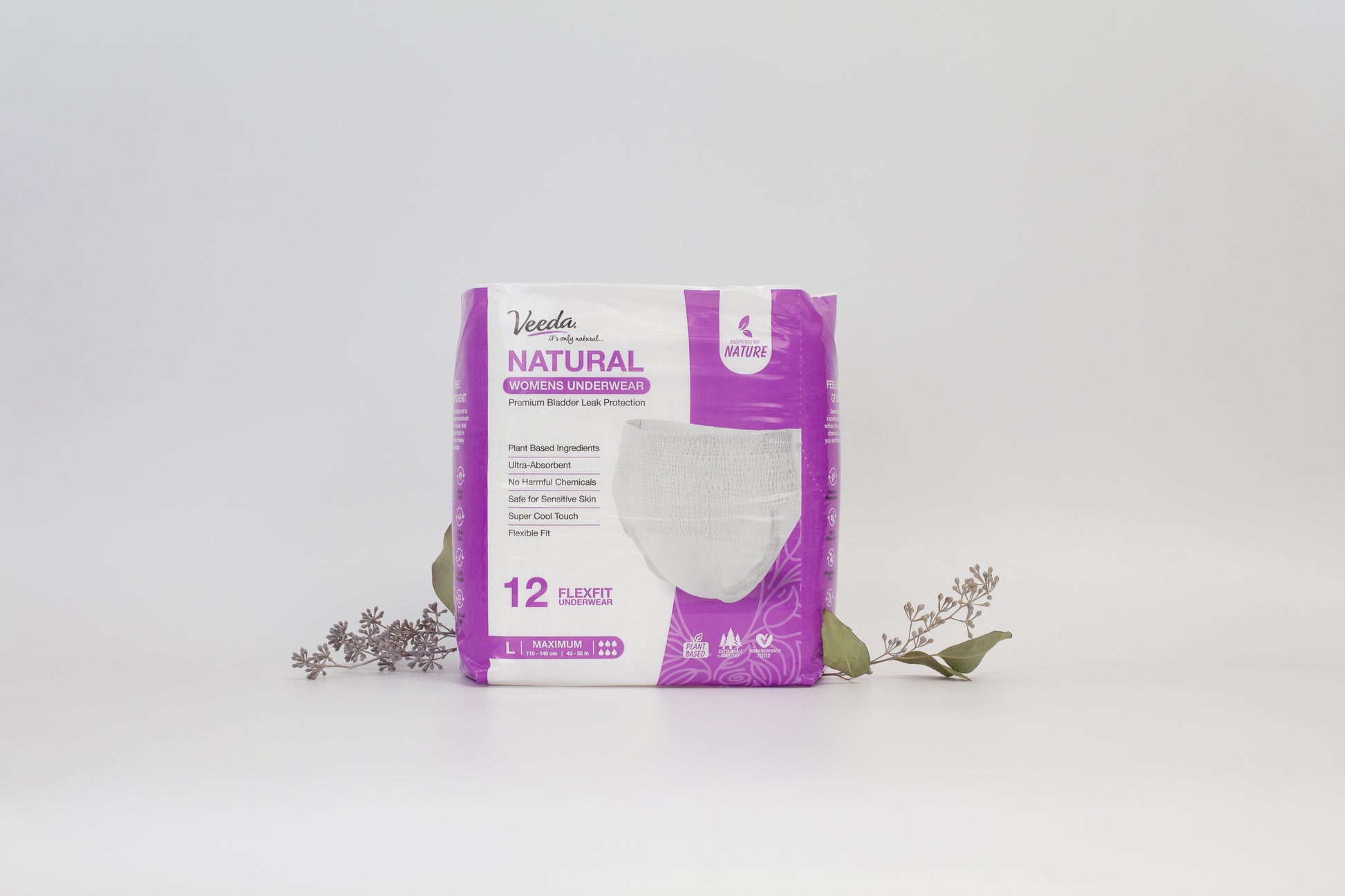Veeda Natural Adult Incontinence & Postpartum Underwear for Women Large Value Pack