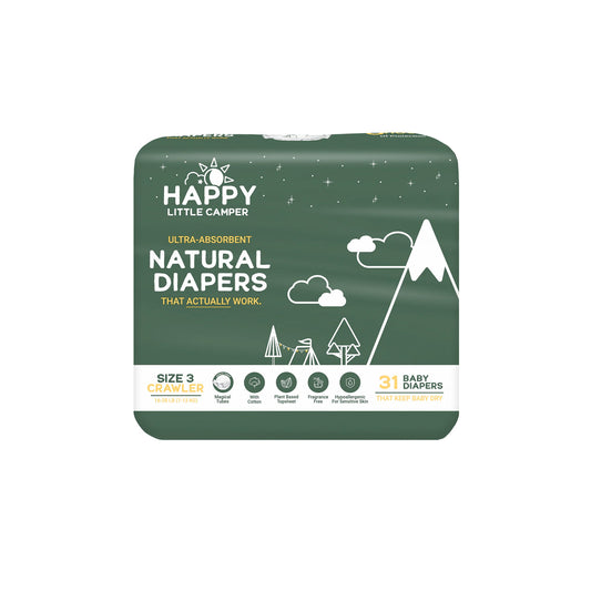 Happy Little Camper Ultra-Absorbent Natural Baby Diapers Size 3 - Crawler