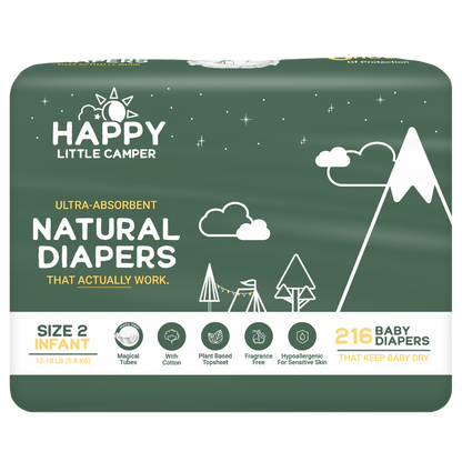 Happy Little Camper Ultra-Absorbent Natural Baby Diapers Size 2 - Infant
