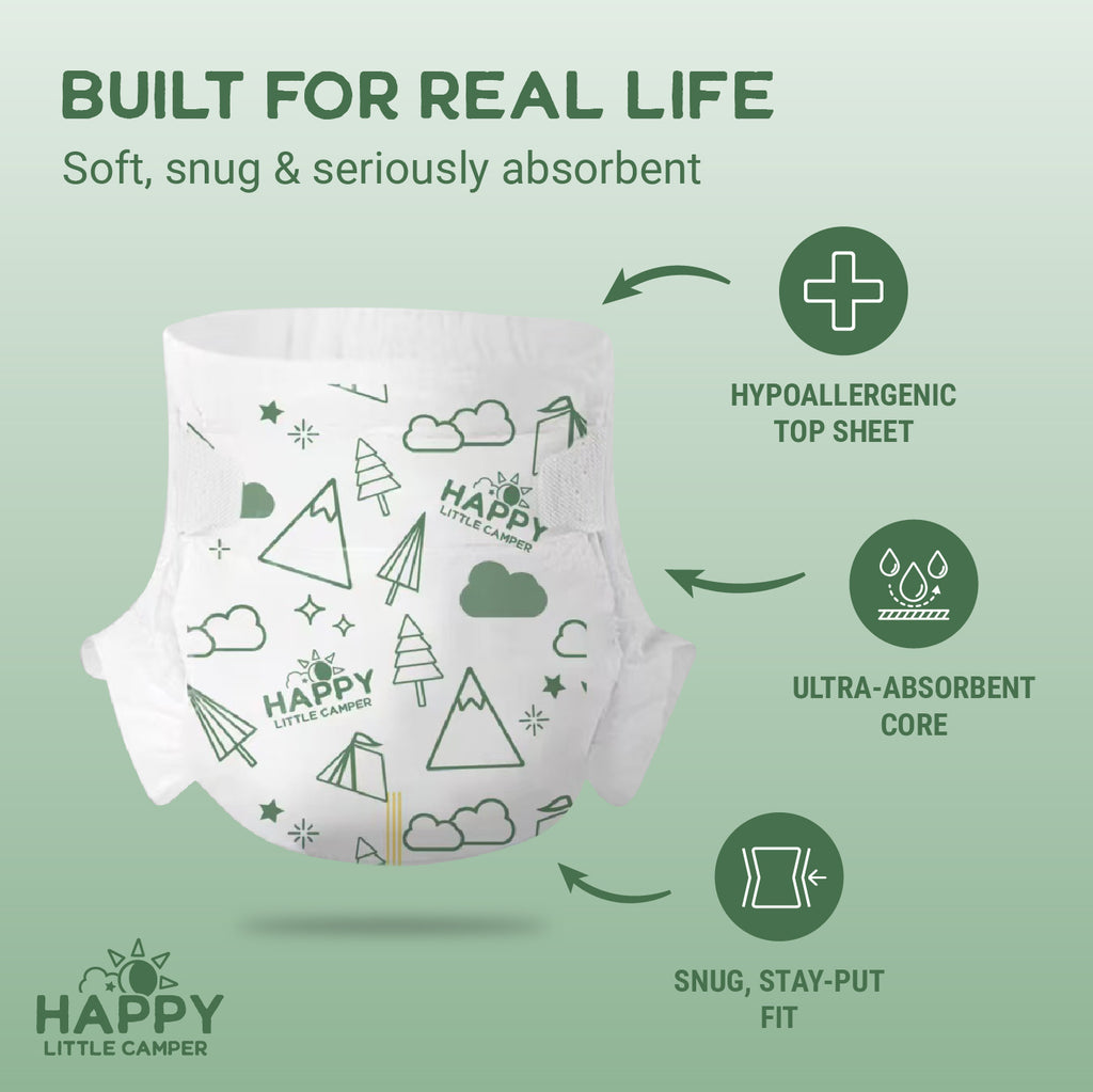 COMING SOON Happy Little Camper Super Saver Baby Diapers, Size 6, Junior 35+ lbs