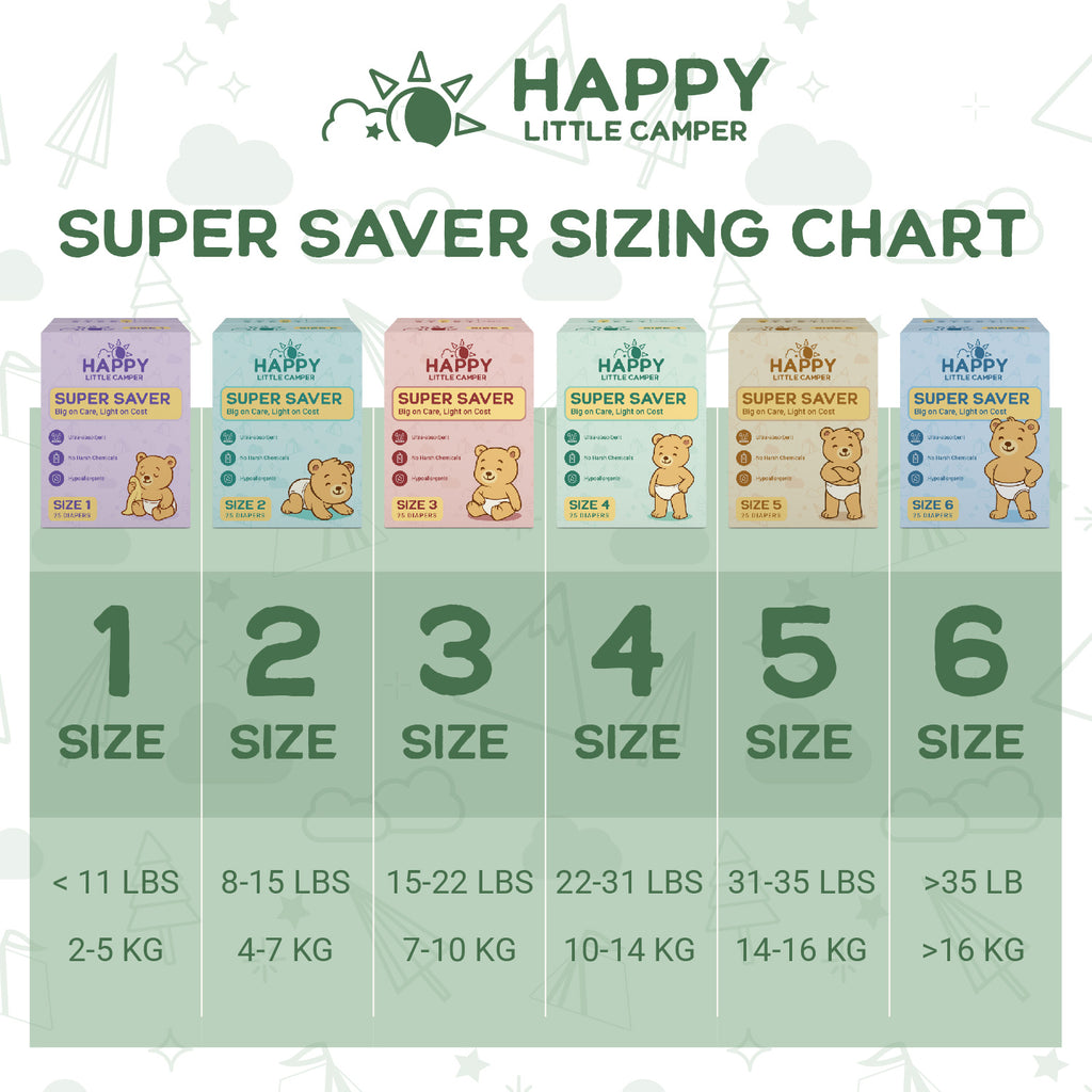 COMING SOON Happy Little Camper Super Saver Baby Diapers, Size 6, Junior 35+ lbs