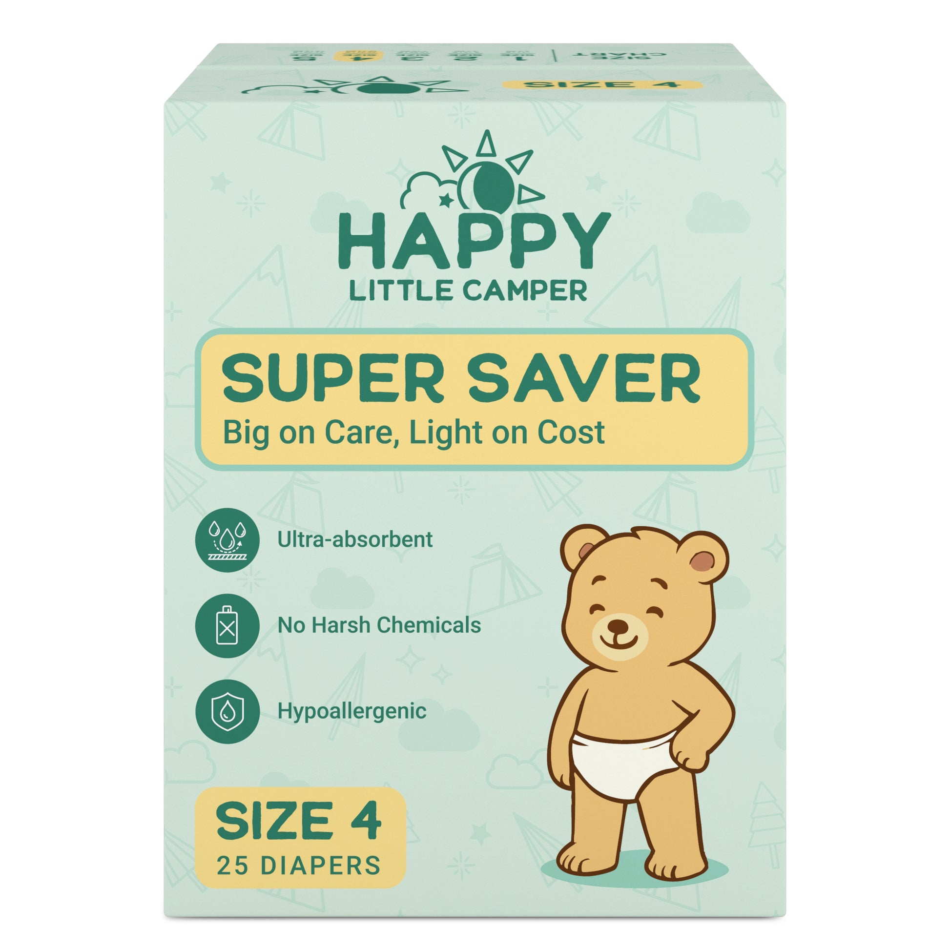 PRE-ORDER Happy Little Camper Super Saver Baby Diapers, Size 4, Toddler, 22-31 lbs
