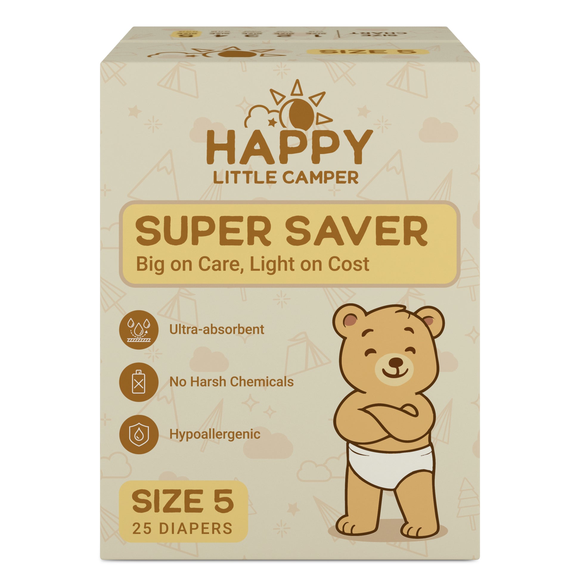 PRE-ORDER Happy Little Camper Super Saver Baby Diapers, Size 5, Walker 31-35 lbs