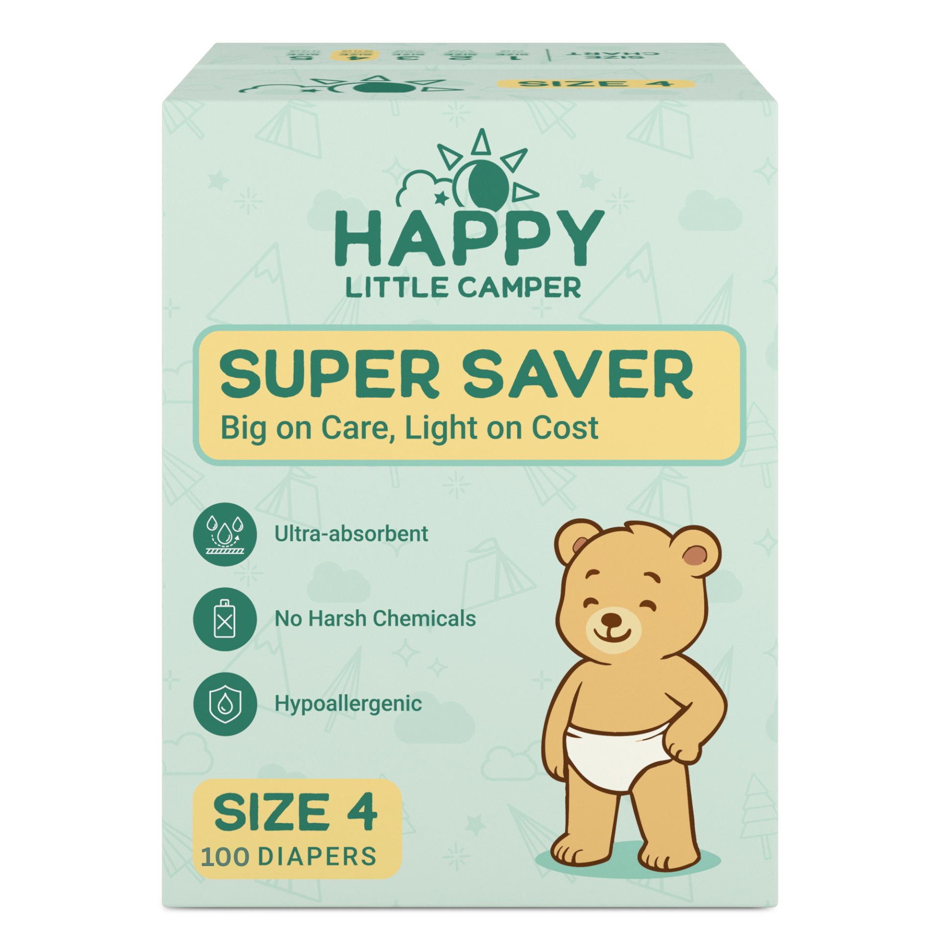 PRE-ORDER Happy Little Camper Super Saver Baby Diapers, Size 4, Toddler, 22-31 lbs