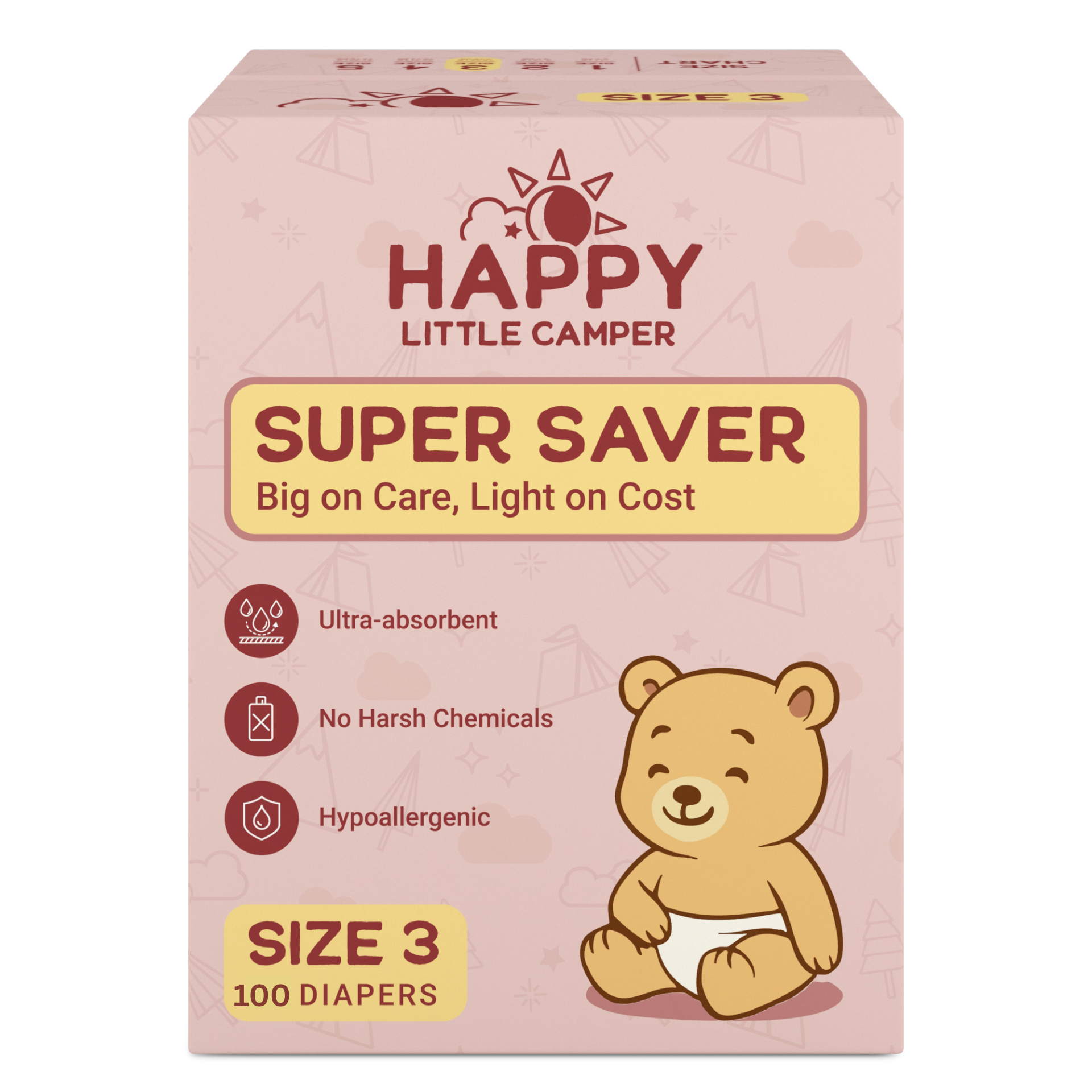 PRE-ORDER Happy Little Camper Super Saver Baby Diapers, Size 3, Crawler, 15-22 lbs