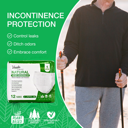 Veeda Natural Adult Incontinence Underwear for Men Large
