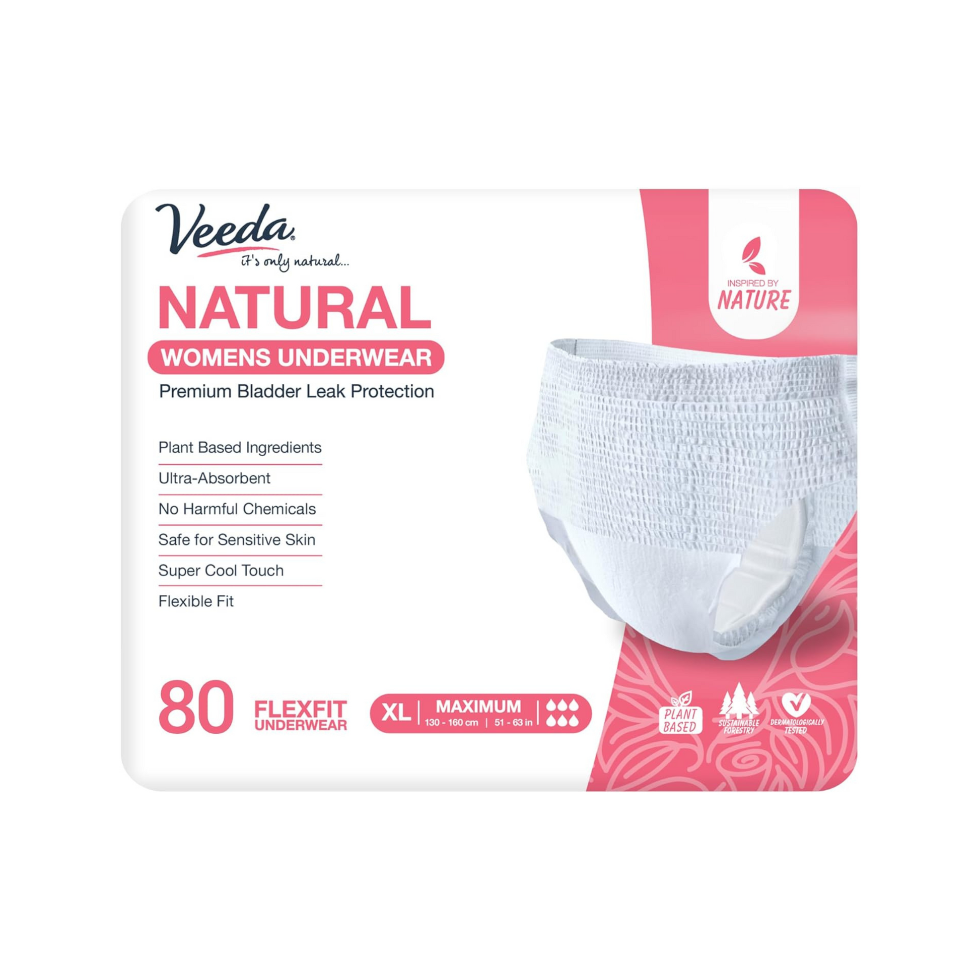 Veeda Natural Adult Incontinence & Postpartum Underwear for Women Extra Large Value Pack