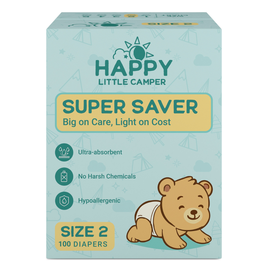 PRE-ORDER Happy Little Camper Super Saver Baby Diapers, Size 2, Infant, 8-15 lbs