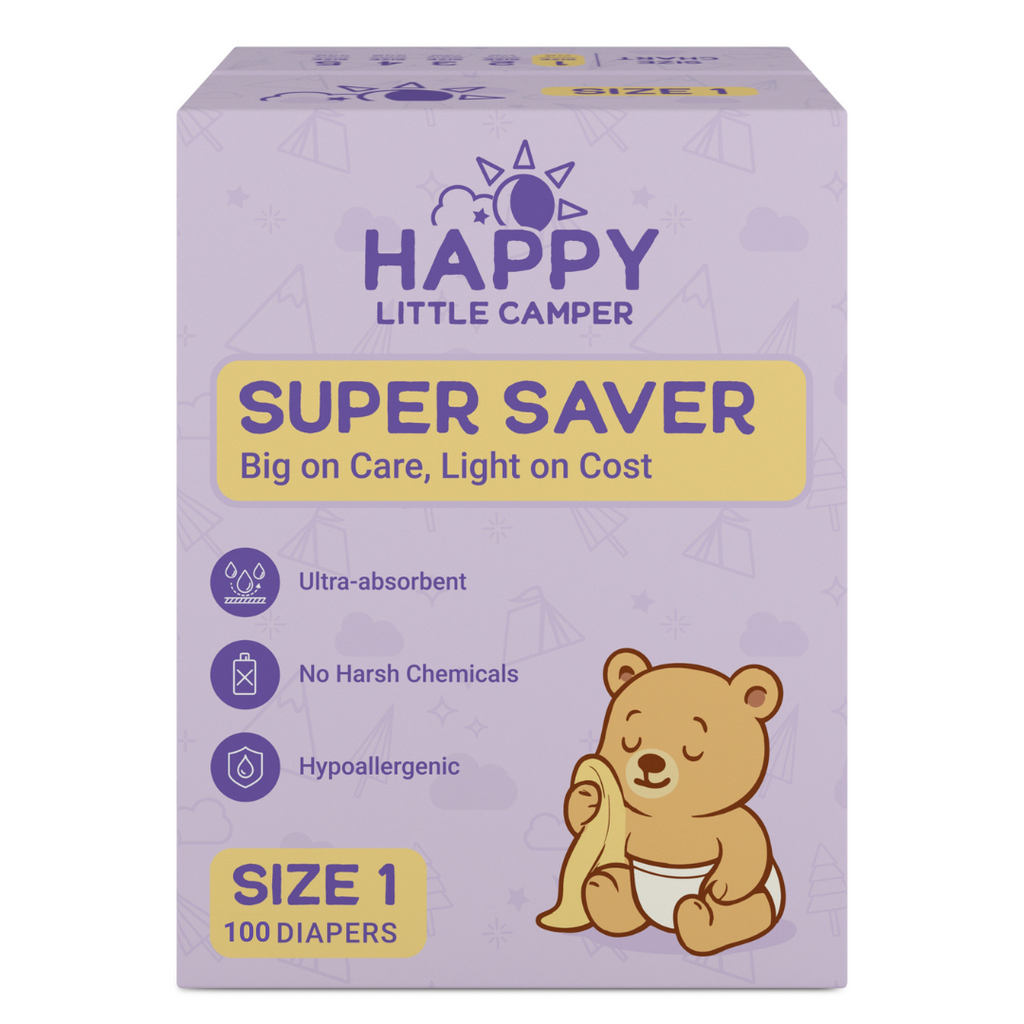 Happy Little Camper Super Saver Baby Diapers, Size 1, Newborn, < 11 lbs