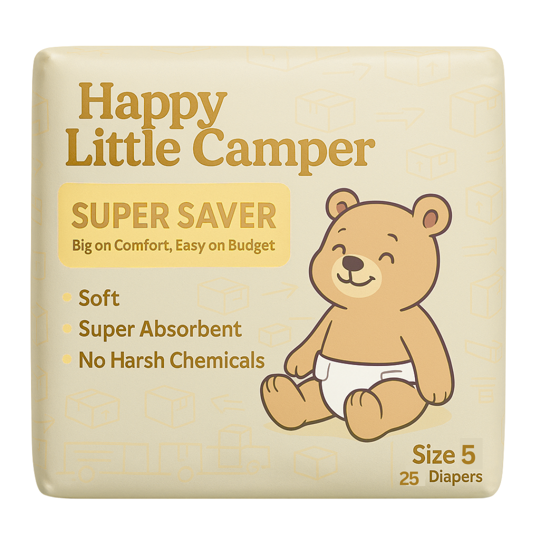 PRE-ORDER Happy Little Camper Super Saver Baby Diapers, Size 5, Walker 31-35 lbs