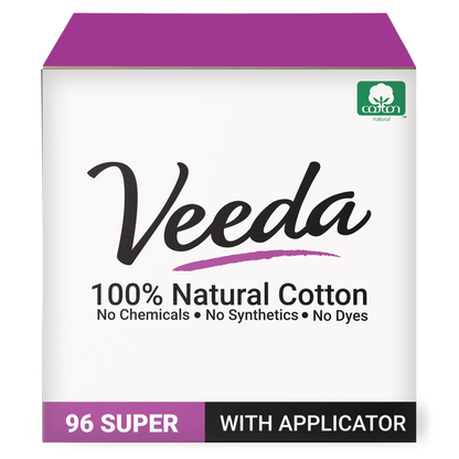 Veeda 100% Natural Cotton BPA-Free Compact Applicator Tampons Super