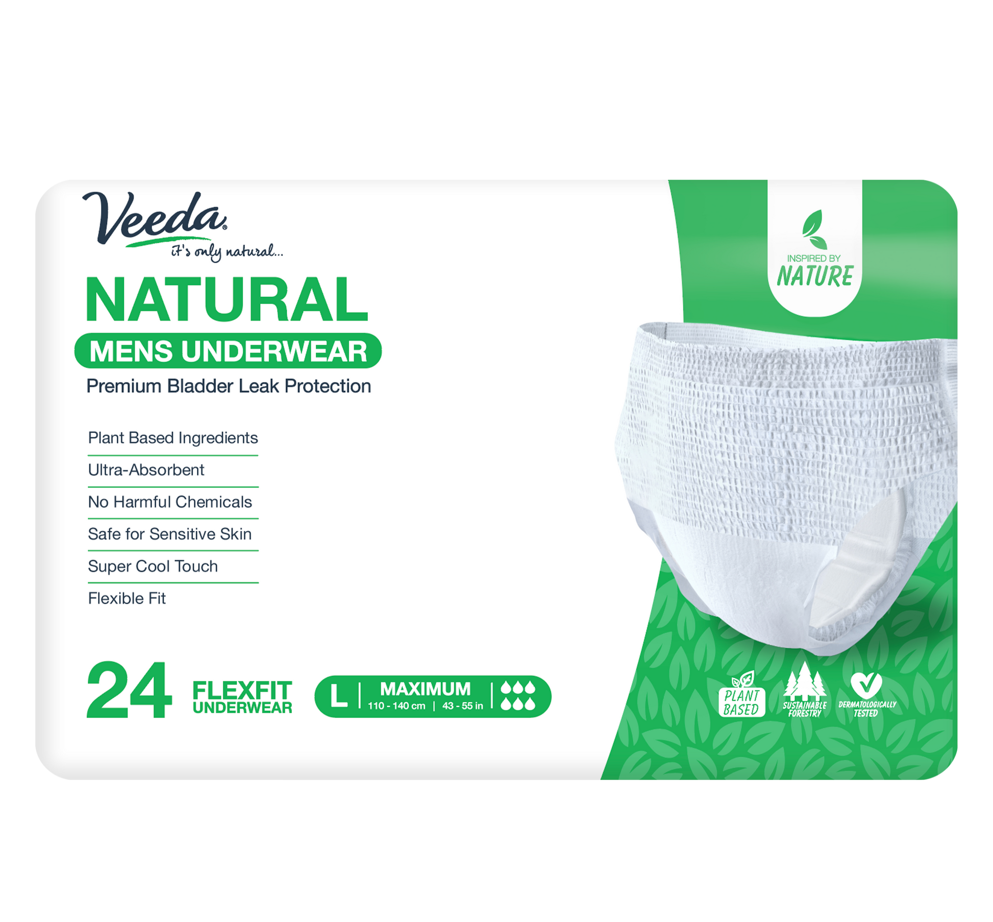 Veeda Natural Adult Incontinence Underwear for Men Large