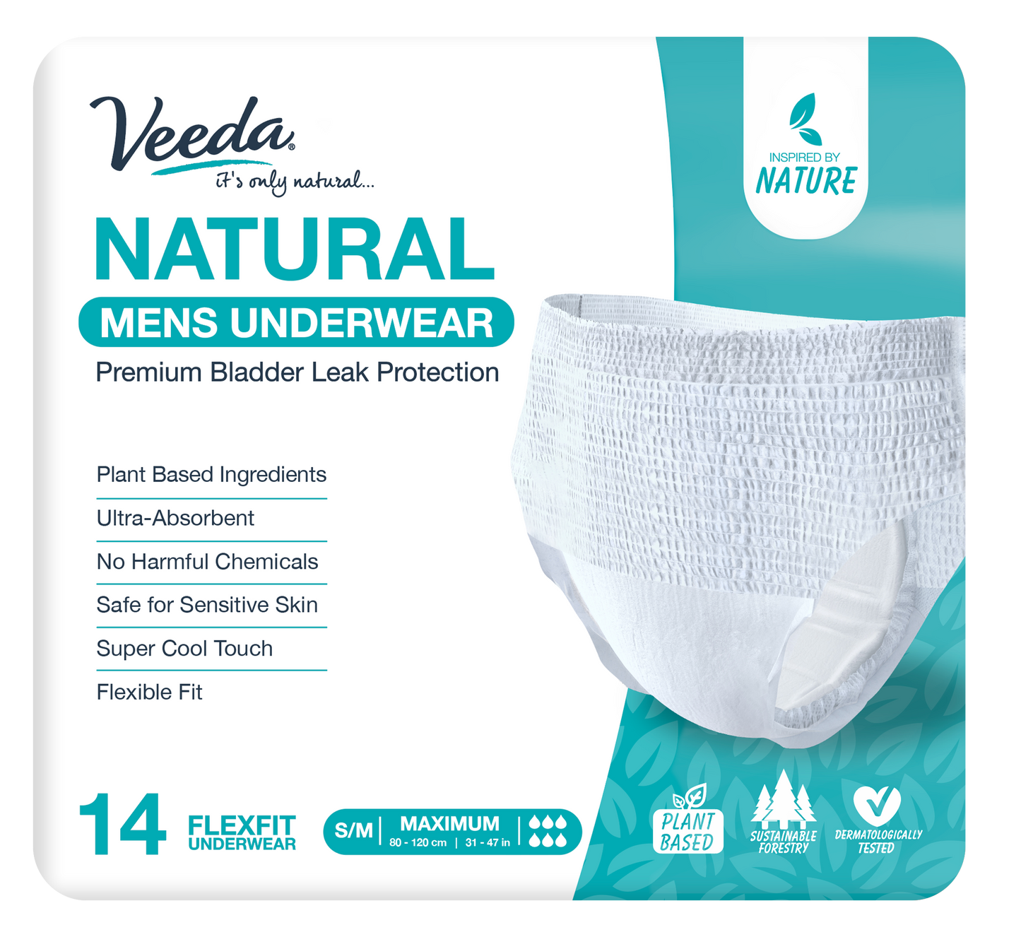 Veeda Natural Adult Incontinence Underwear for Men Small/Medium