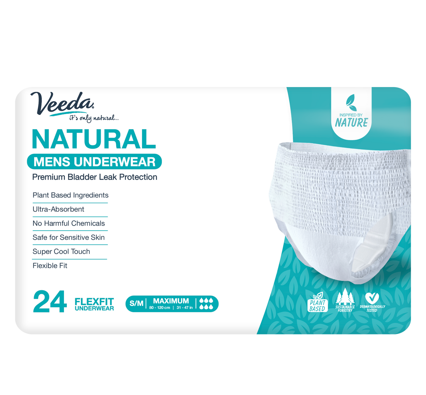 Veeda Natural Adult Incontinence Underwear for Men Small/Medium