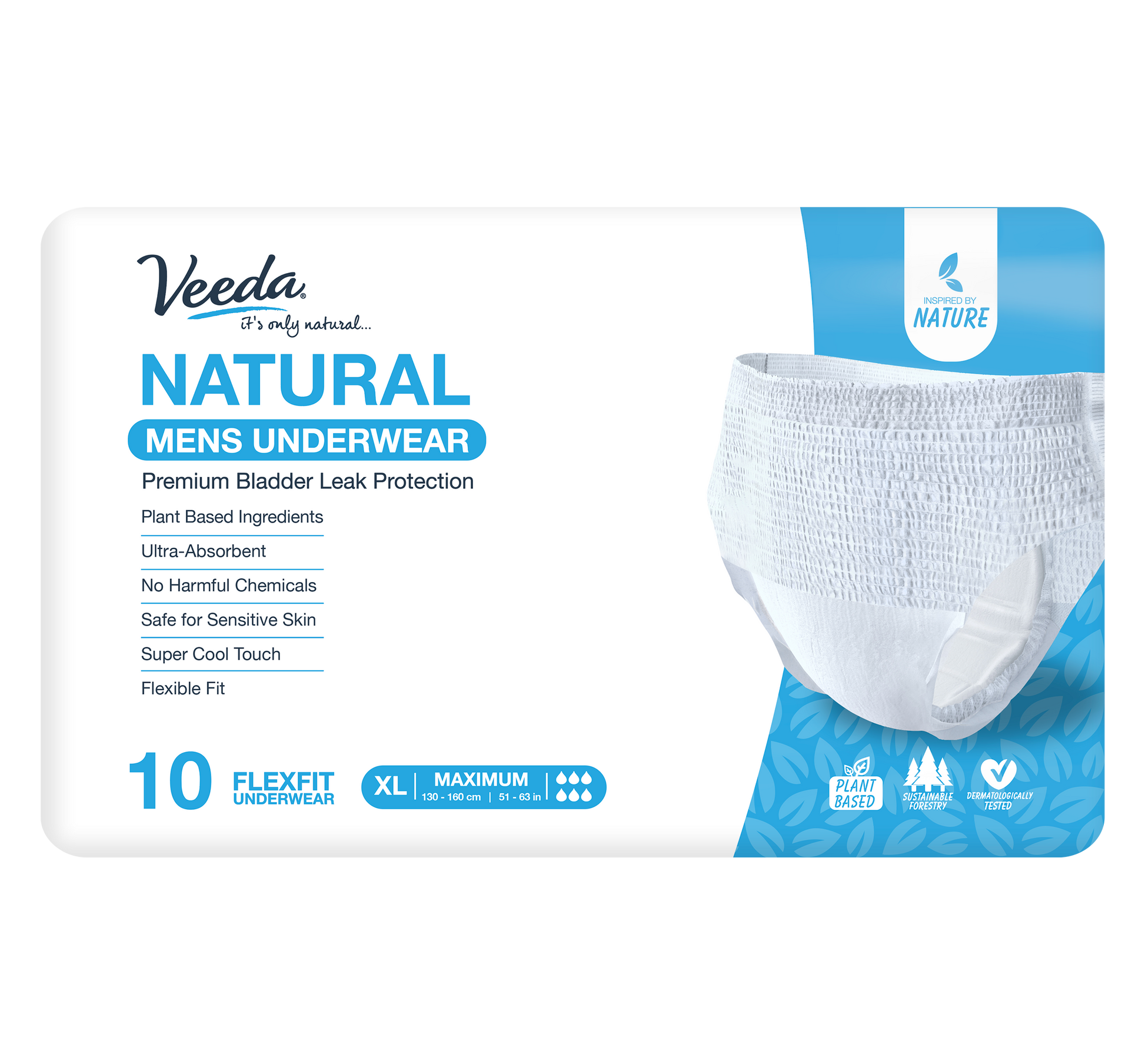 Veeda Natural Adult Incontinence Underwear for Men Extra Large