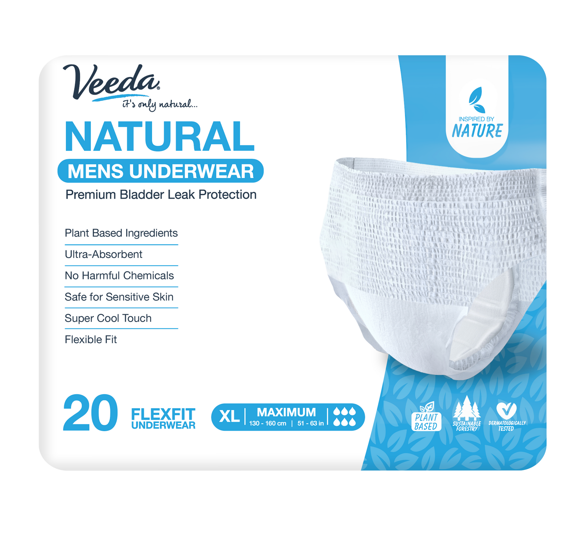 Veeda Natural Adult Incontinence Underwear for Men Extra Large