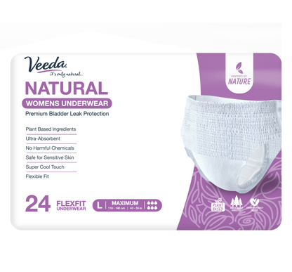 Veeda Natural Adult Incontinence & Postpartum Underwear for Women Large