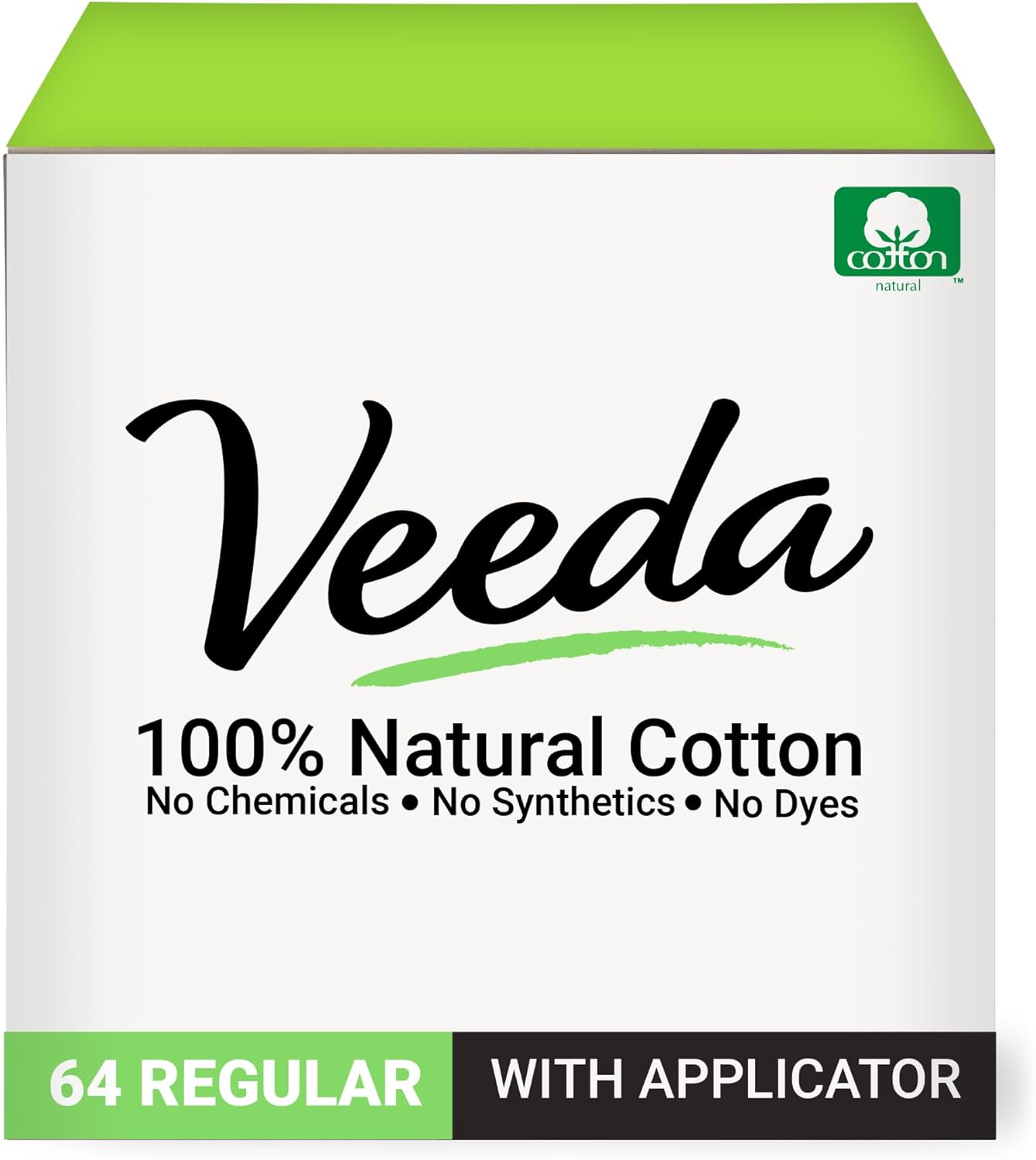 Veeda 100% Natural Cotton BPA-Free Compact Applicator Tampons Regular