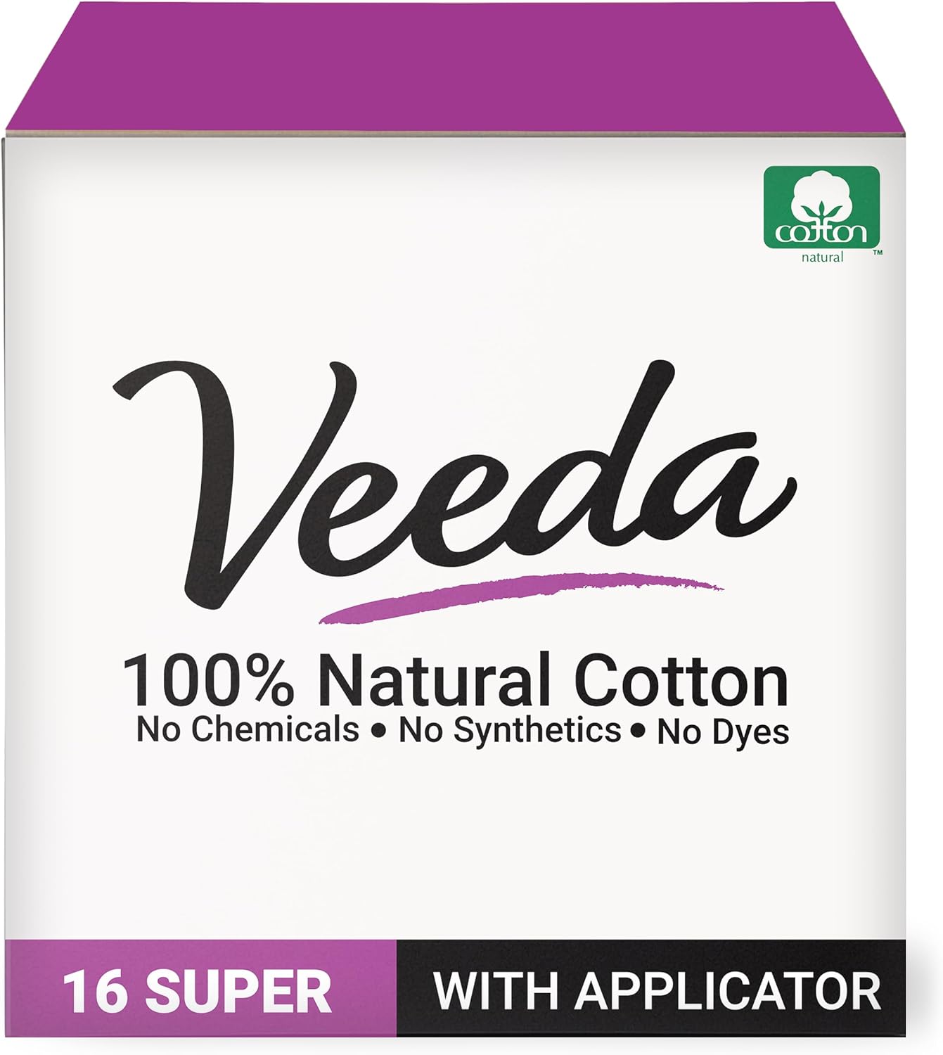 Veeda 100% Natural Cotton BPA-Free Compact Applicator Tampons Super