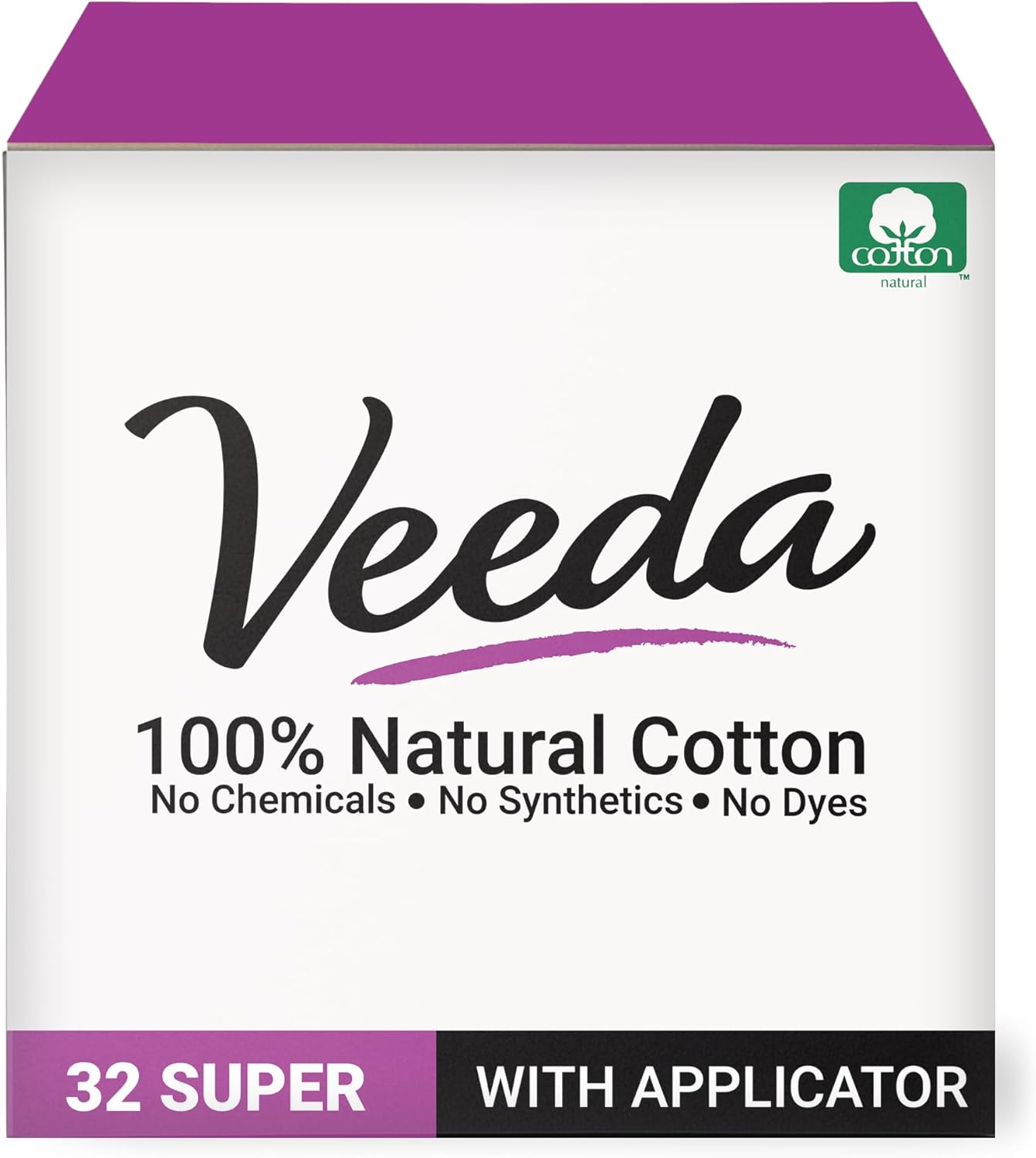 Veeda 100% Natural Cotton BPA-Free Compact Applicator Tampons Super