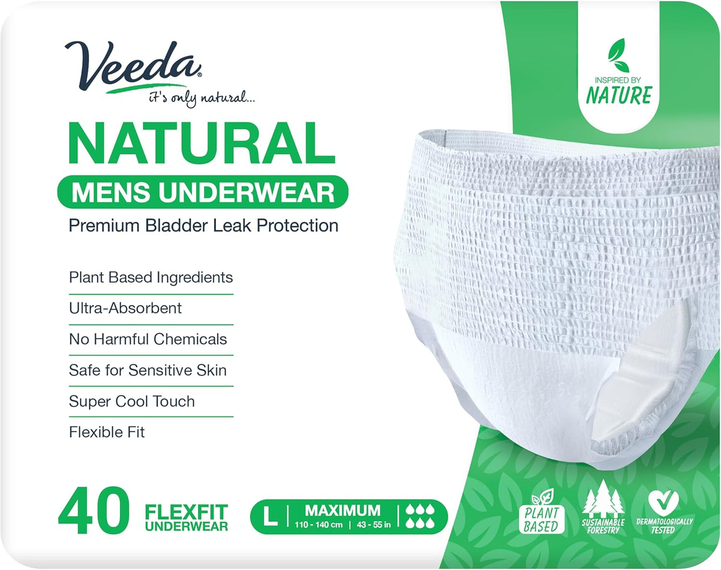 Veeda Natural Adult Incontinence Underwear for Men Large