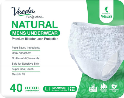 Veeda Natural Adult Incontinence Underwear for Men Large