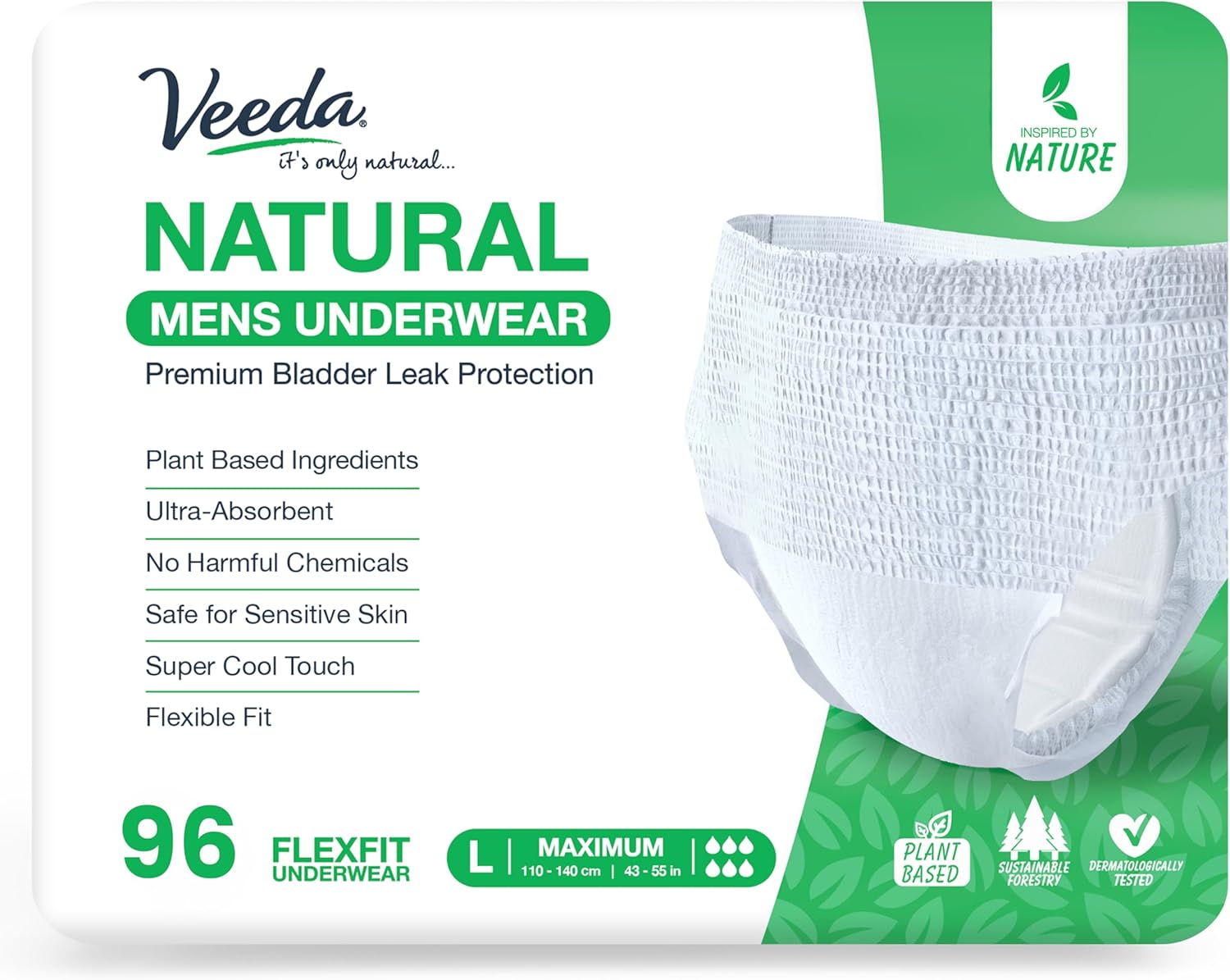 Veeda Natural Adult Incontinence Underwear for Men Large