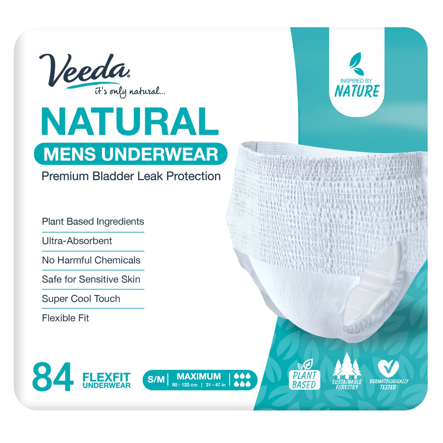 Veeda Natural Adult Incontinence Underwear for Men Small/Medium